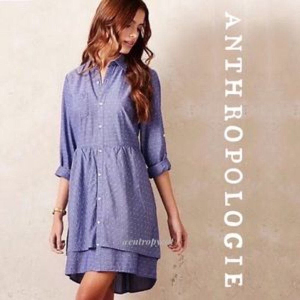 Anthropologie Isabella Sinclair blue dot shirt dress medium